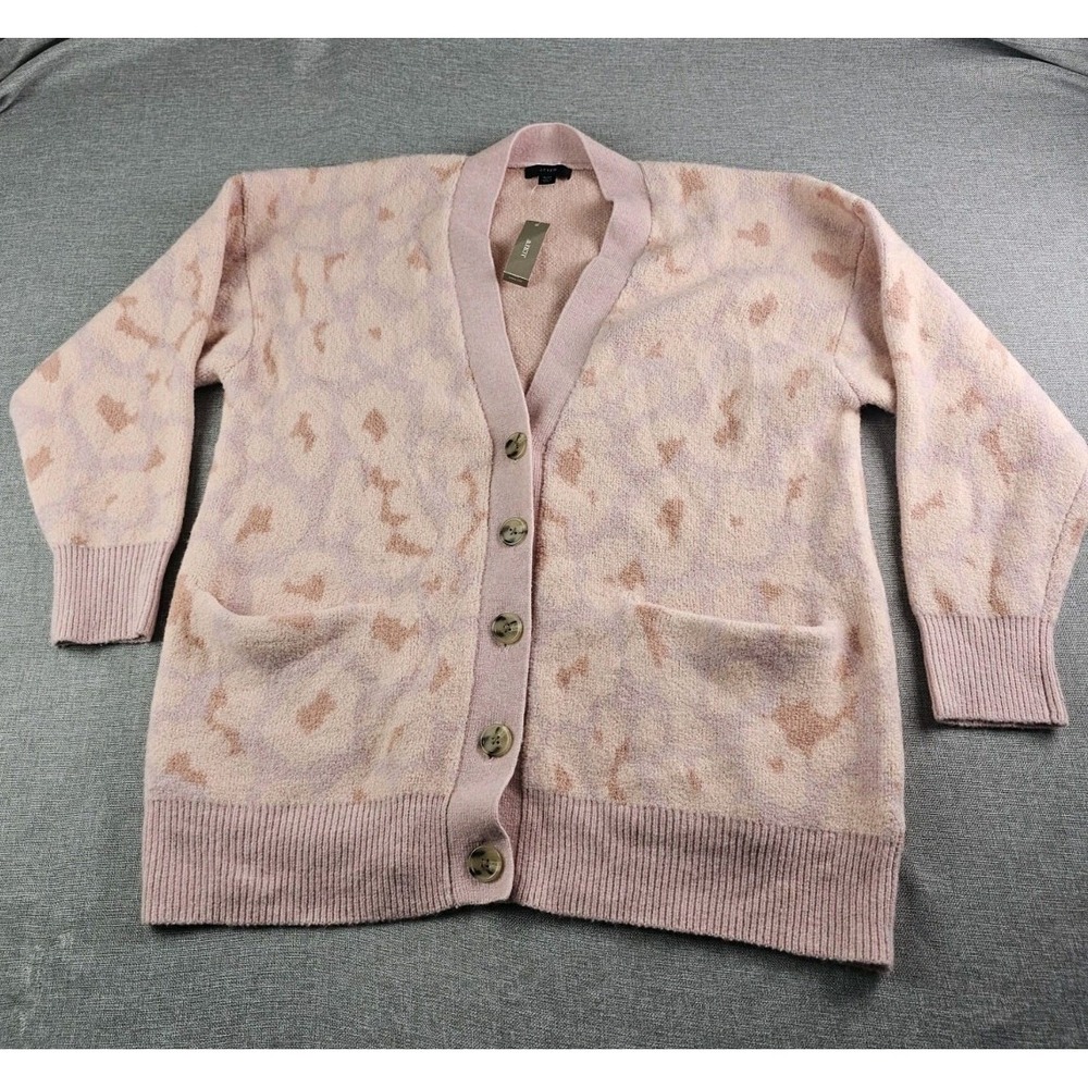 J.Crew Cardigan Sweater Womens M Wool Alpaca Blend Leopard Stretch Lightweight